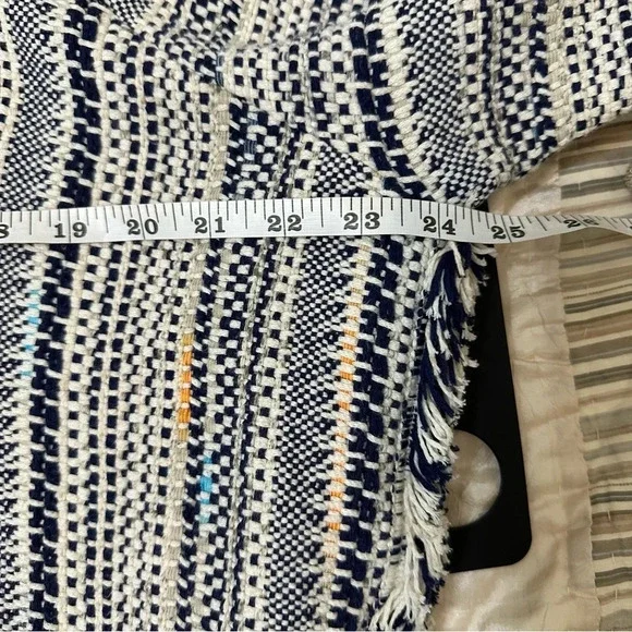 Woven Blanket Open Front Pottery Cardigan boho large cream blue cotton relaxed - Picture 9 of 10